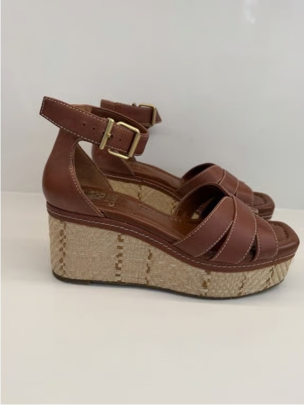 Women's Brown Leather Ankle-Strap Wedge Sandals